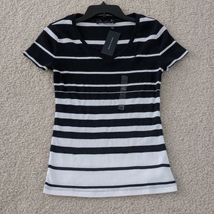Black and White stripes V Neck Tee